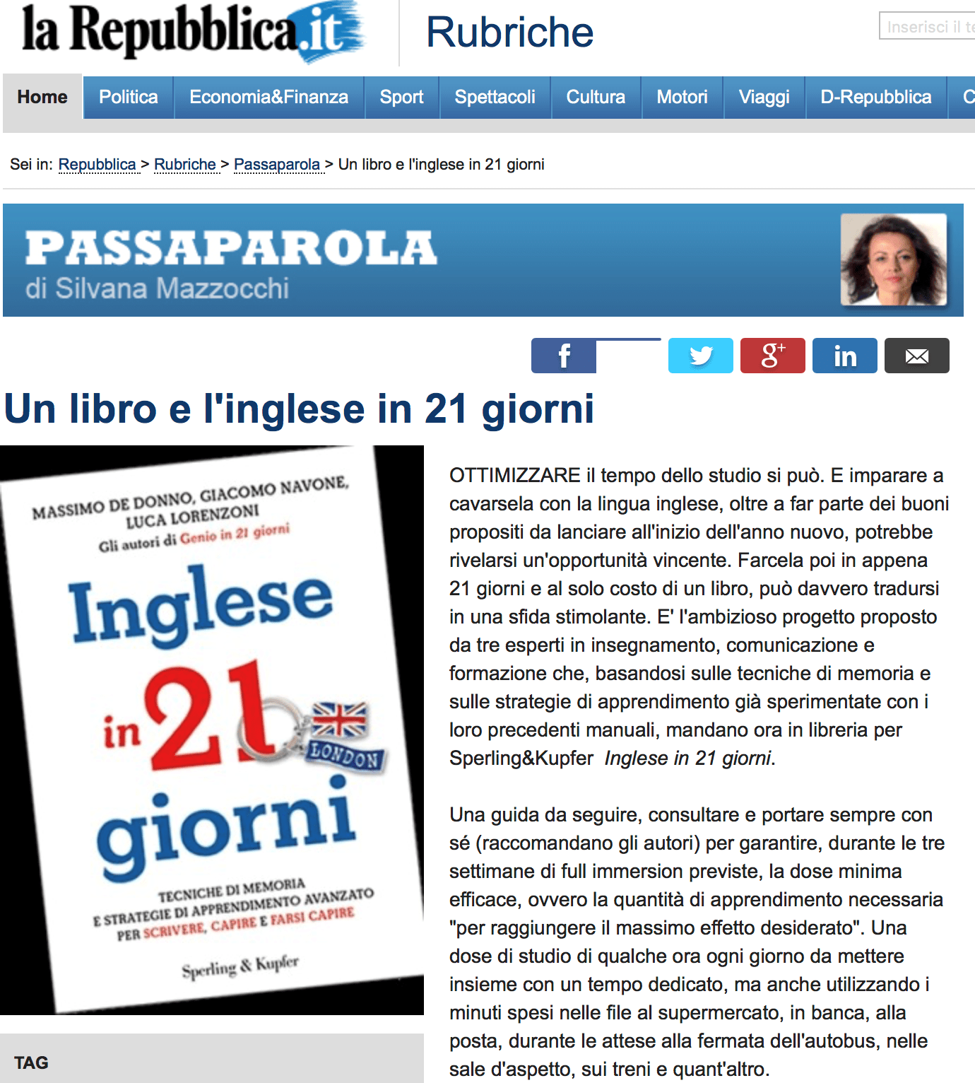 Imparare le lingue - Repubblica.it Recensione Inglese in 21 Giorni